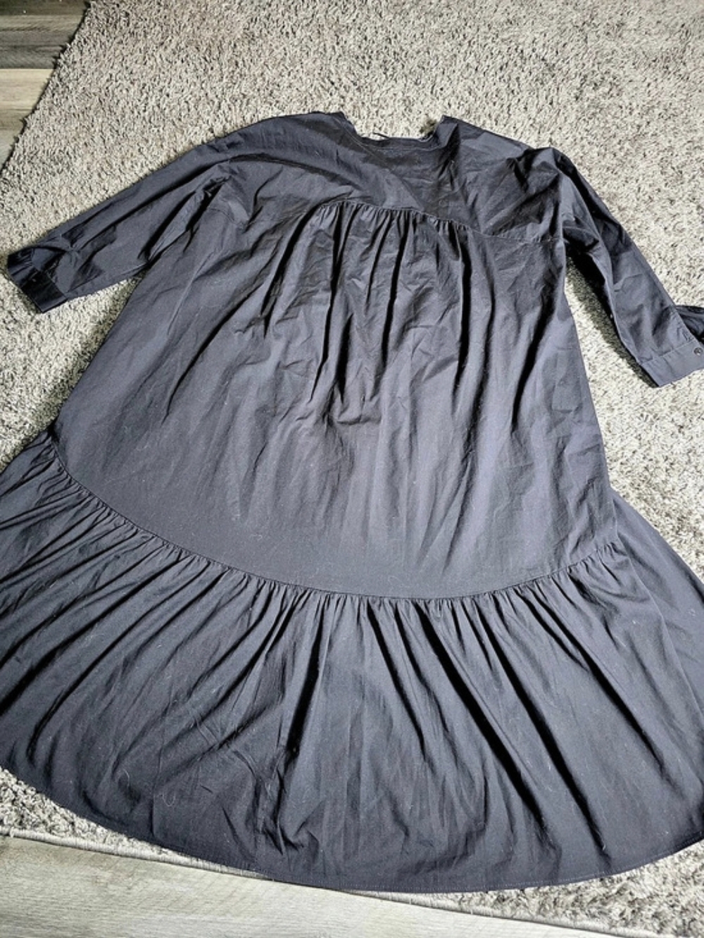 Zara Poplin Tiered Asymmetric Hem Dress Black XS - Picture 3 of 7